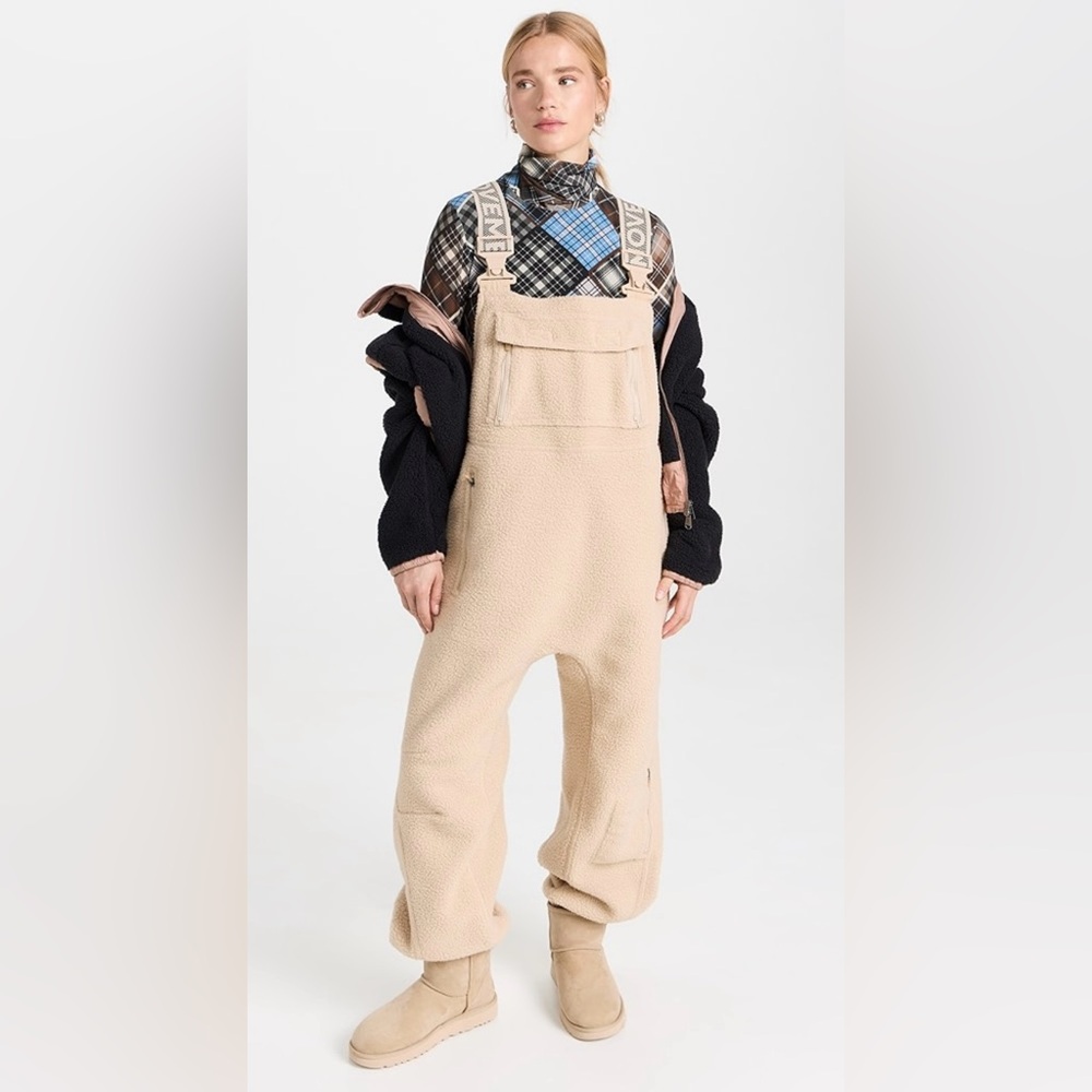 FP Movement Hit The Slopes Salopette Beige Fleece Snow Bib Overalls (Size S)
